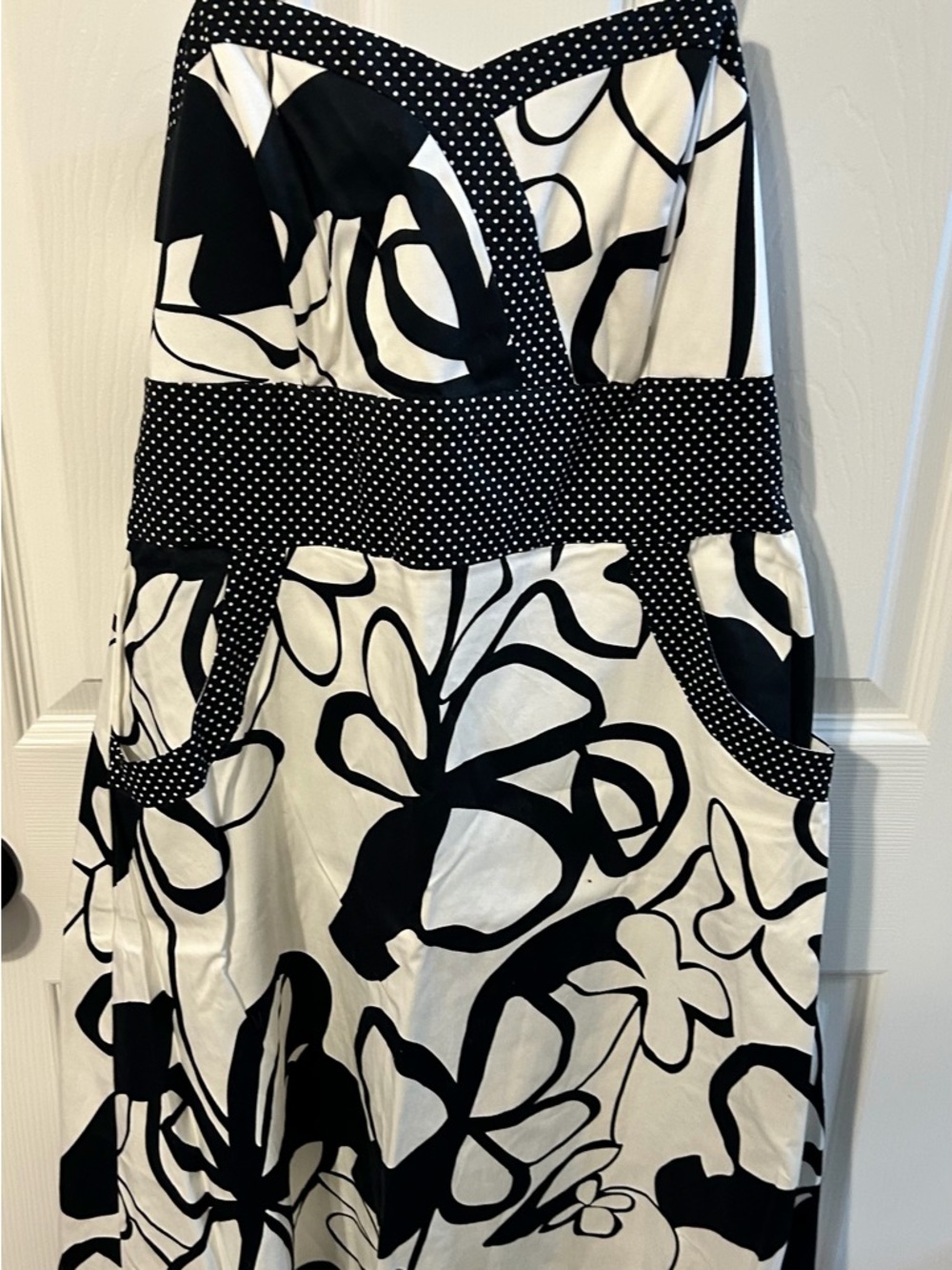 Rabbit Rabbit Rabbit Black and White Strapless Floral Dress with Polka Trim